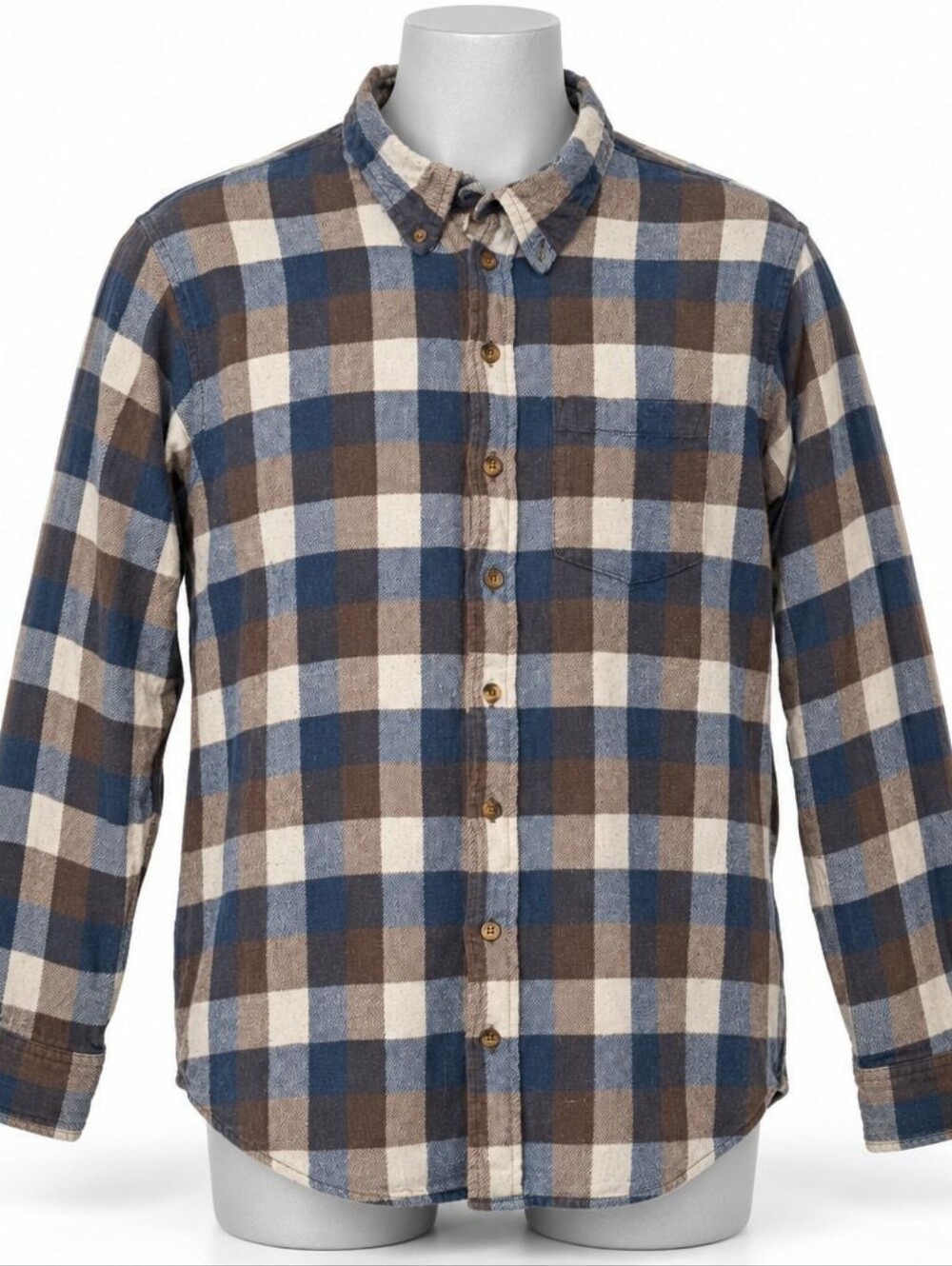 Mountain Ridge Men’s Blue & Brown Plaid Button-Down Shirt